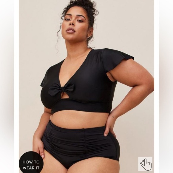 New! Torrid sz 0 High Rise Ruched Swim Bathing Suit Bottom L - Picture 1 of 2